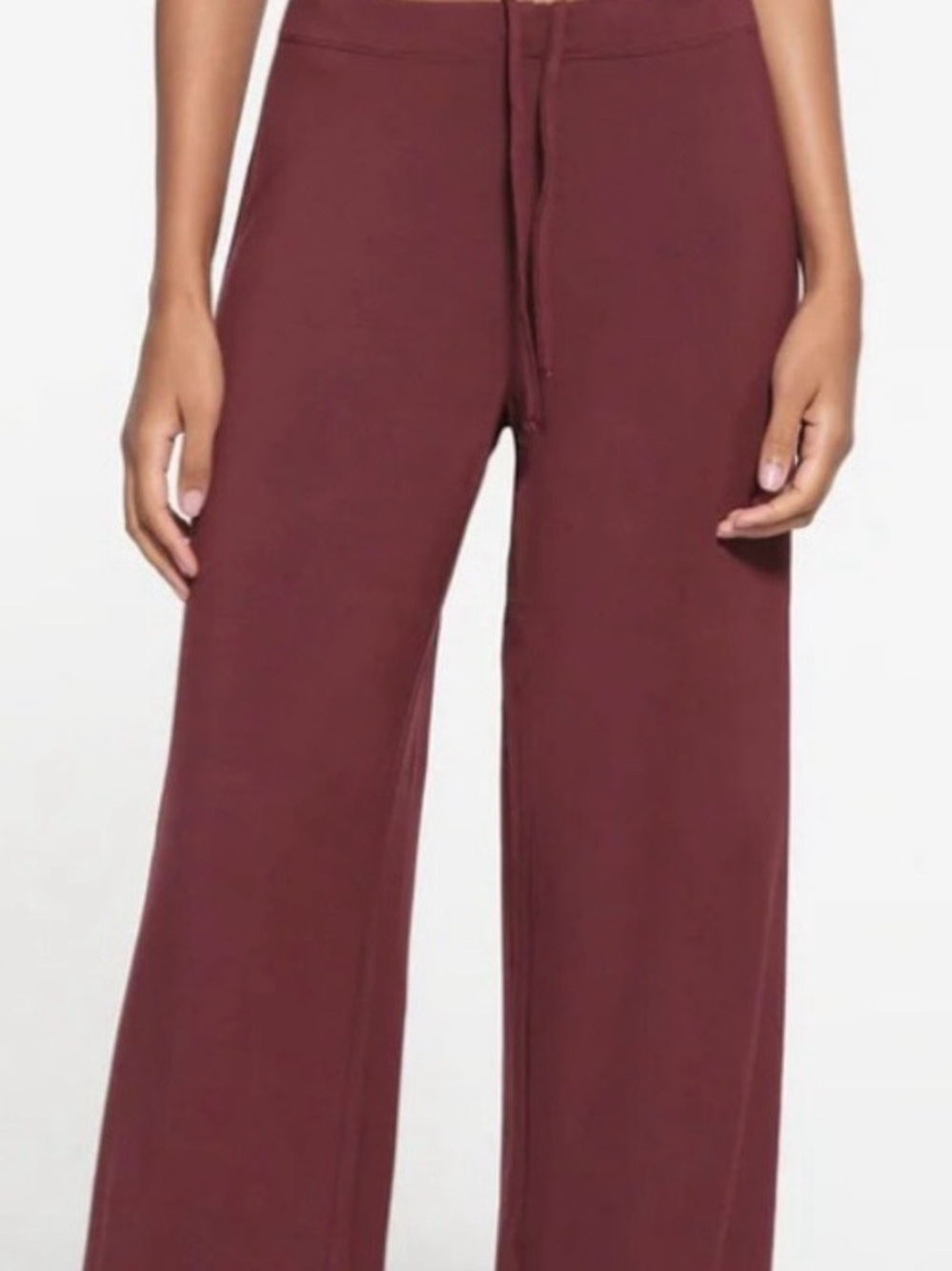SKIMS Wide-Leg Sweatpants in Burgandy. Cotton Fleece